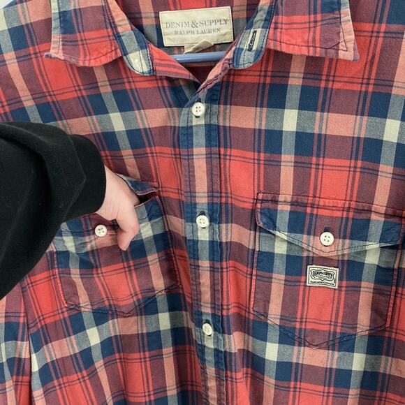 Denim & Supply Ralph Lauren plaid button down worn look discontinued size XL red - Picture 4 of 9